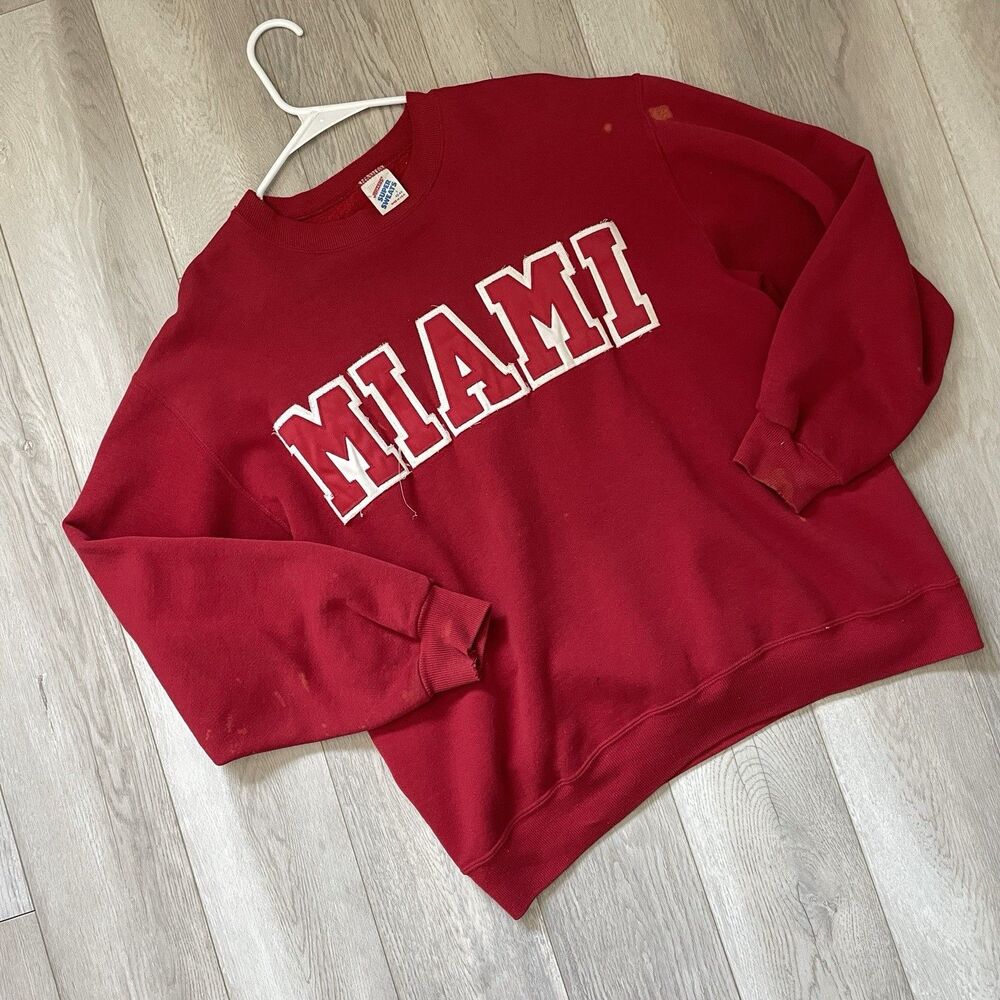 Vintage Miami Sweatshirt crewneck long sleeve jerzees mens Red (large) college